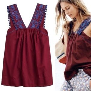 J. Crew Burgundy Embroidered Pom Pom Tank 00